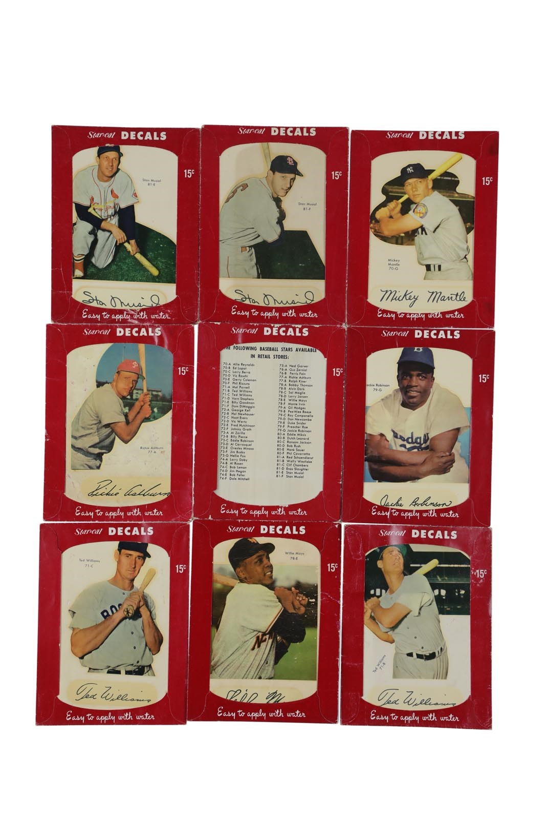 1952 Star-Cal Decals Type 1 Complete Set with Mickey Mantle & Checklist - Most Complete Set Ever Sold (71/71)