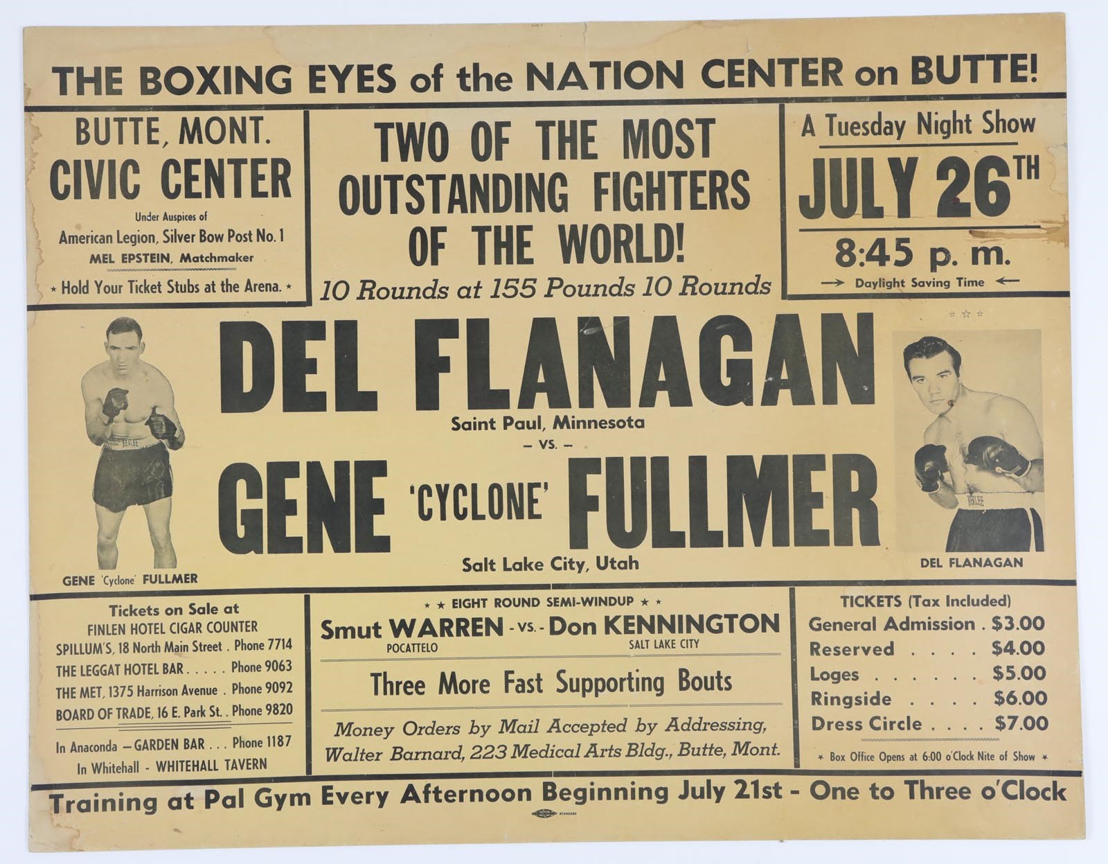 - 1955 Gene Fullmer vs Del Flannigan Boxing Site Poster