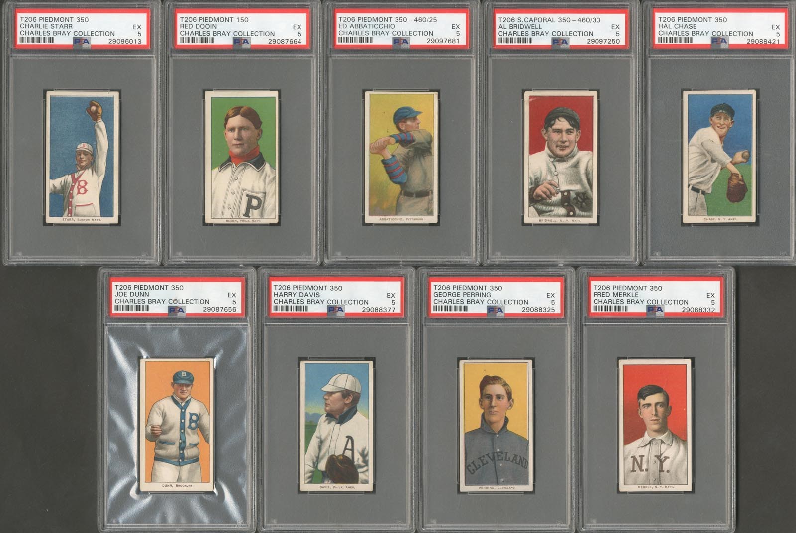 - T206 Cards PSA EX 5s From The Charles Bray Collection (9)
