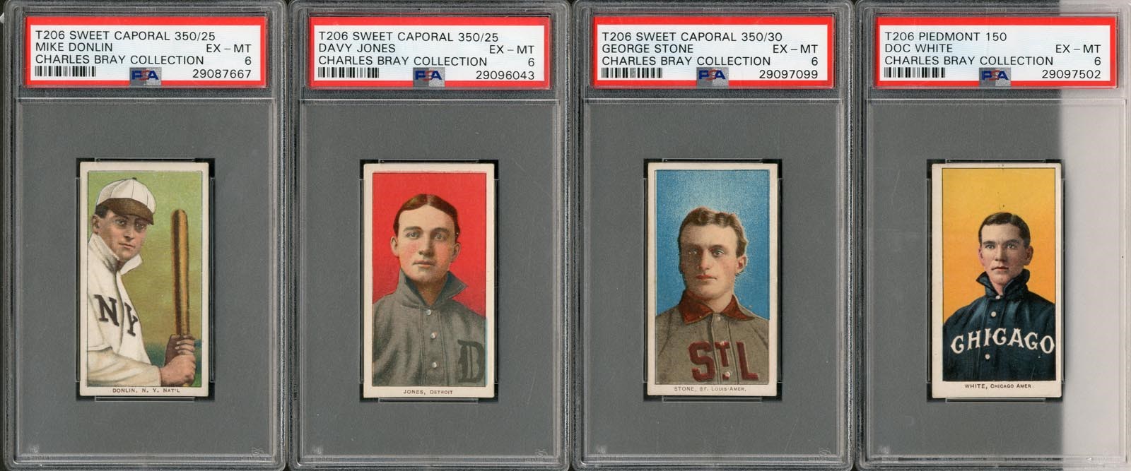 - Quartet of T206 Cards PSA 6's From The Charles Bray Collection