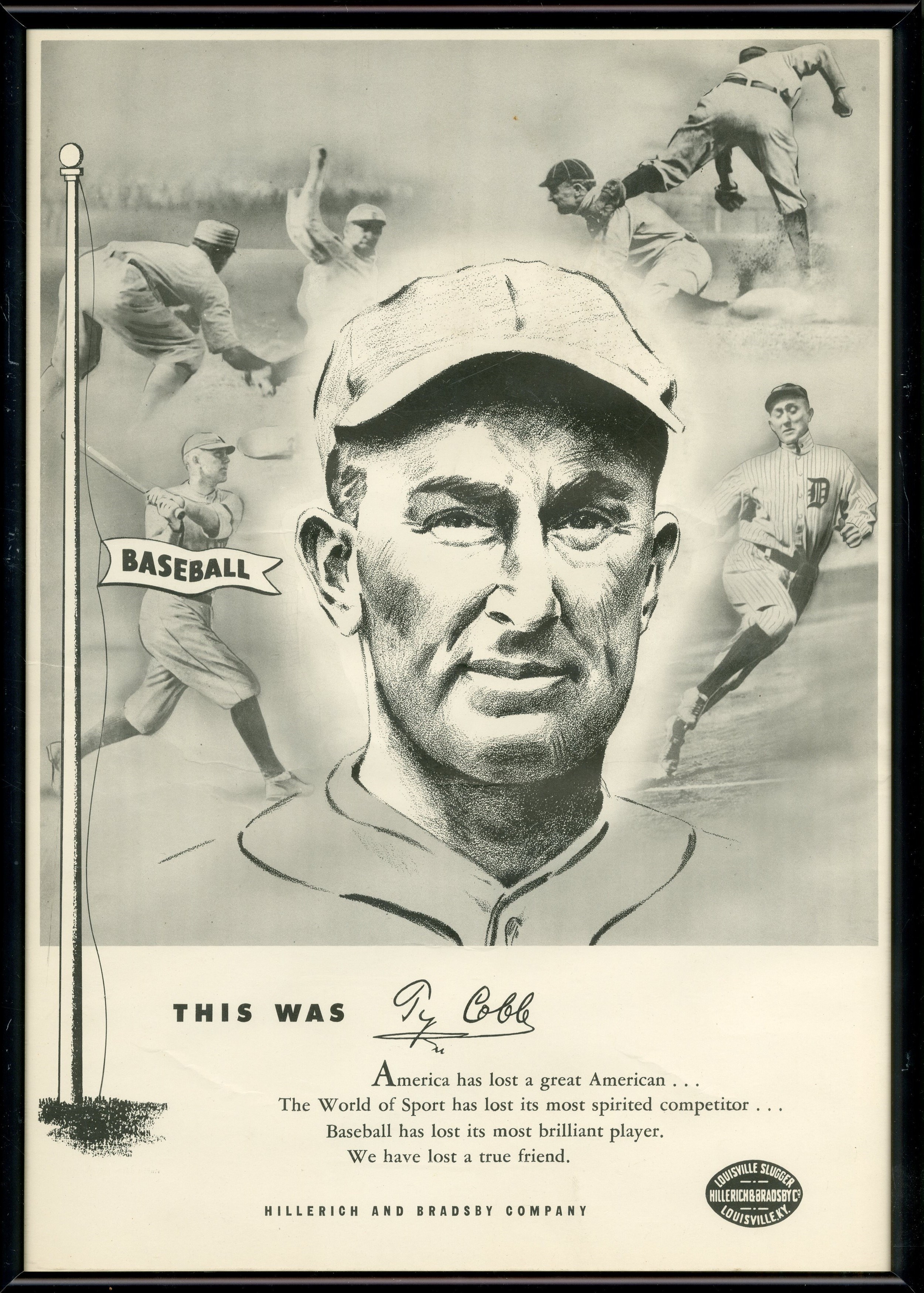 Baseball Memorabilia - 1961 Ty Cobb Louisville Slugger Baseball Bats Point of Sale Display Poster