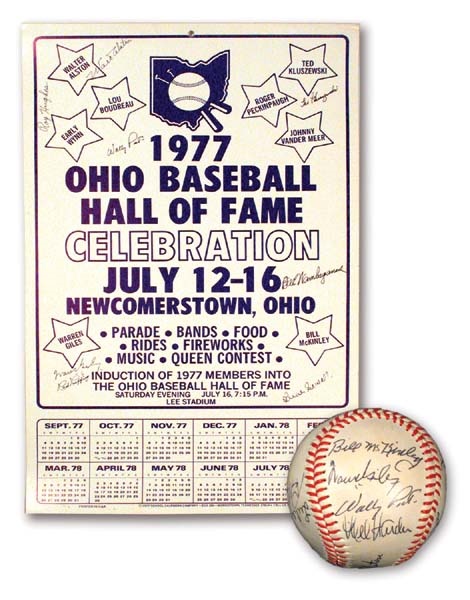 Autographed Baseballs - 1977 Ohio Hall of Famers Signed Baseball & Poster (14x23")