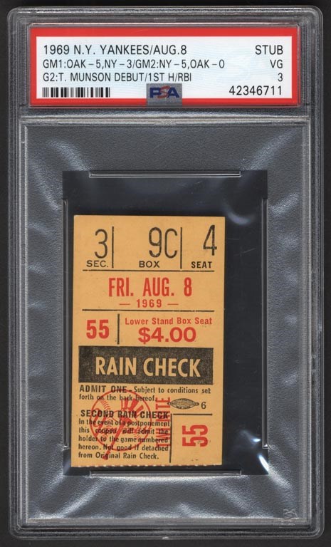 - 1969 Thurman Munson First Major League Game Ticket (PSA)