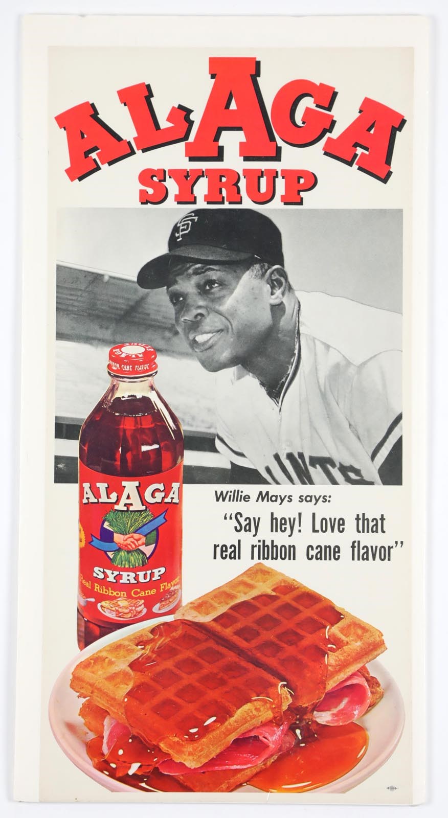 Baseball Memorabilia - 1960s Willie Mays Alaga Syrup Advertising Poster