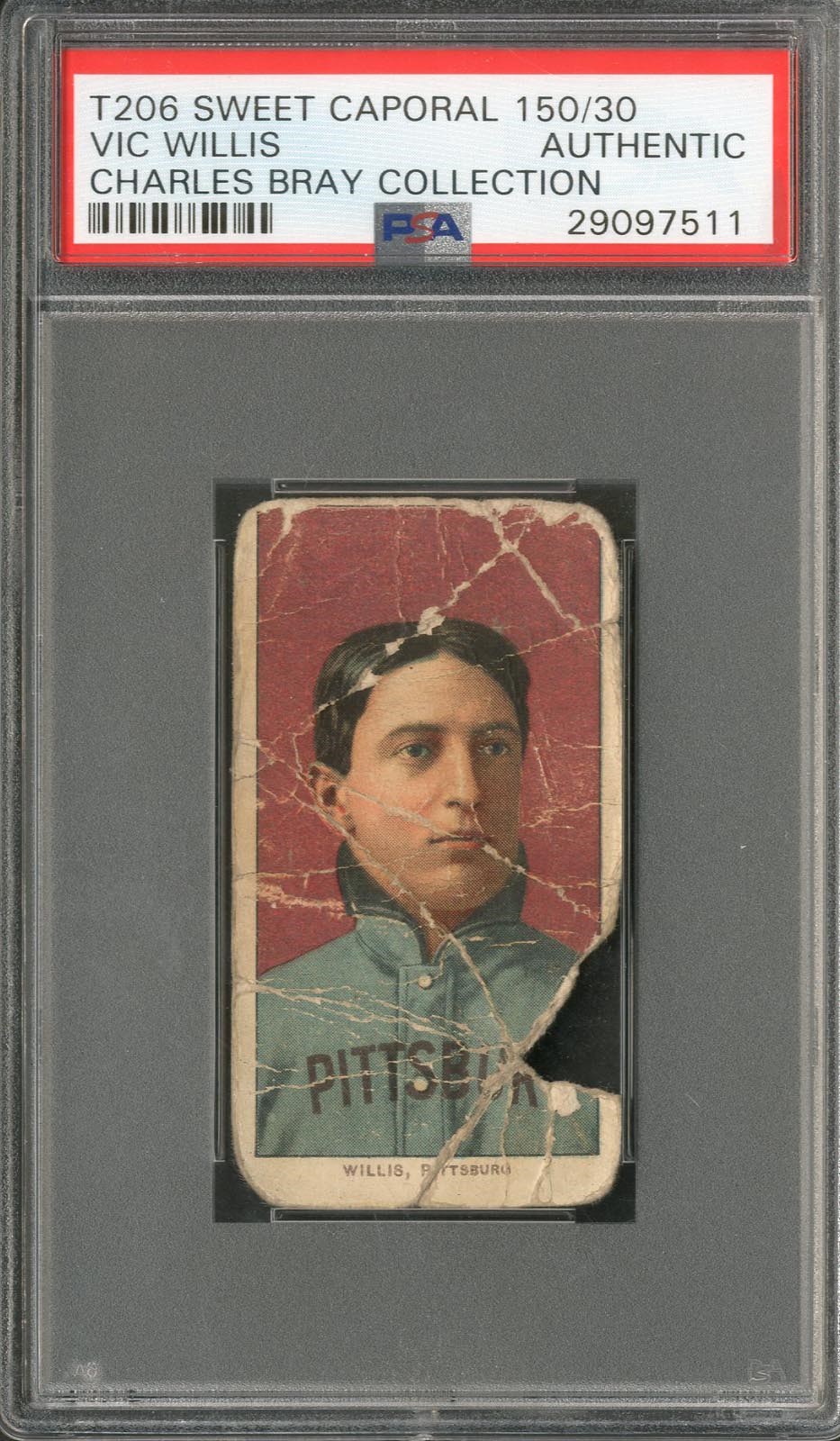 - T206 Worst Graded Ever Sweet Caporal 150/30 Vic Willis PSA A From The Charles Bray Collection