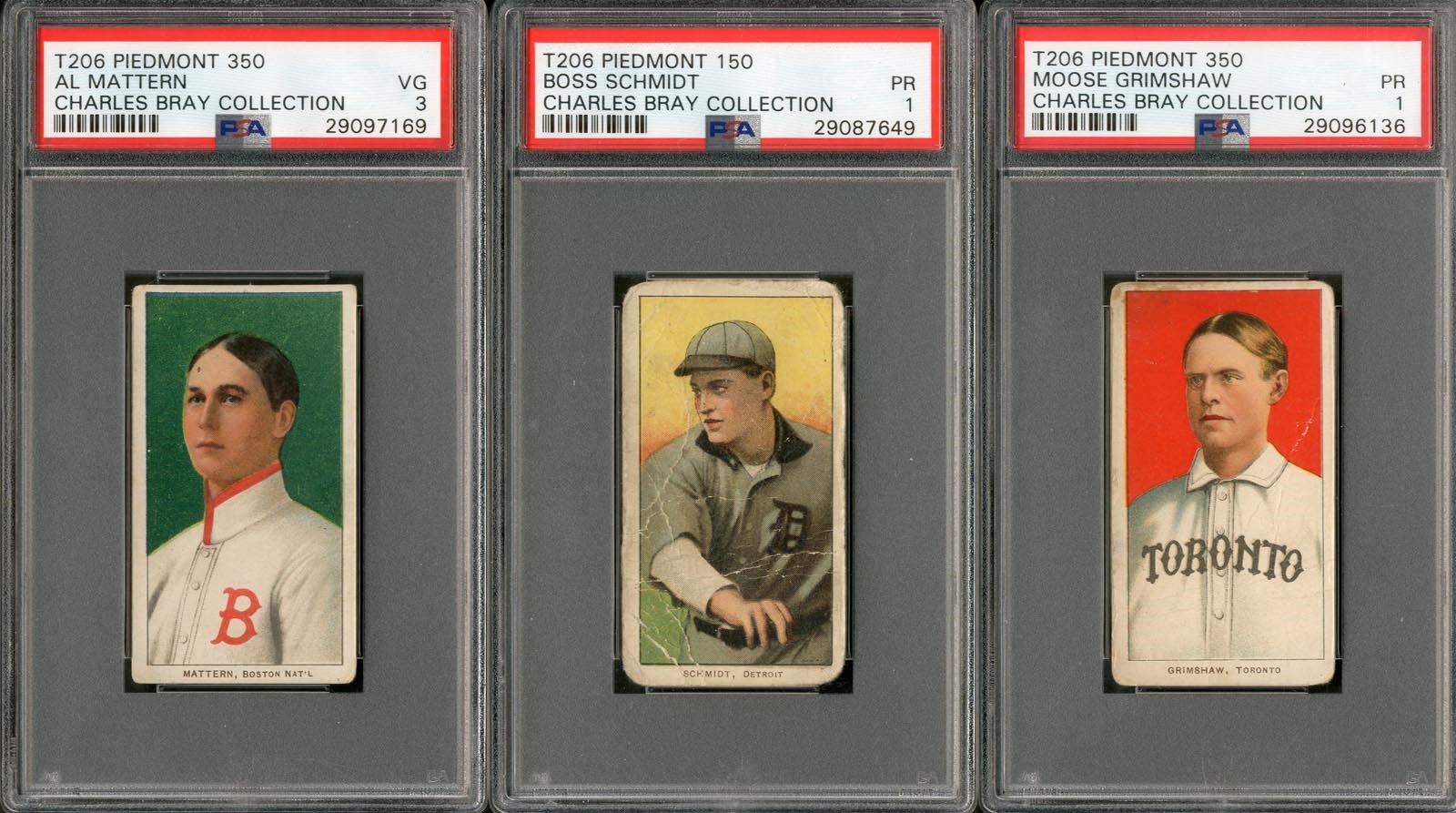 - T206 Lot of 3 Piedmont Backs From The Charles Bray Collection