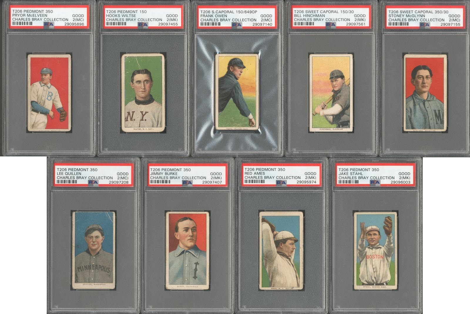 Collection of 9 T206 Cards From The Charles Bray Collection