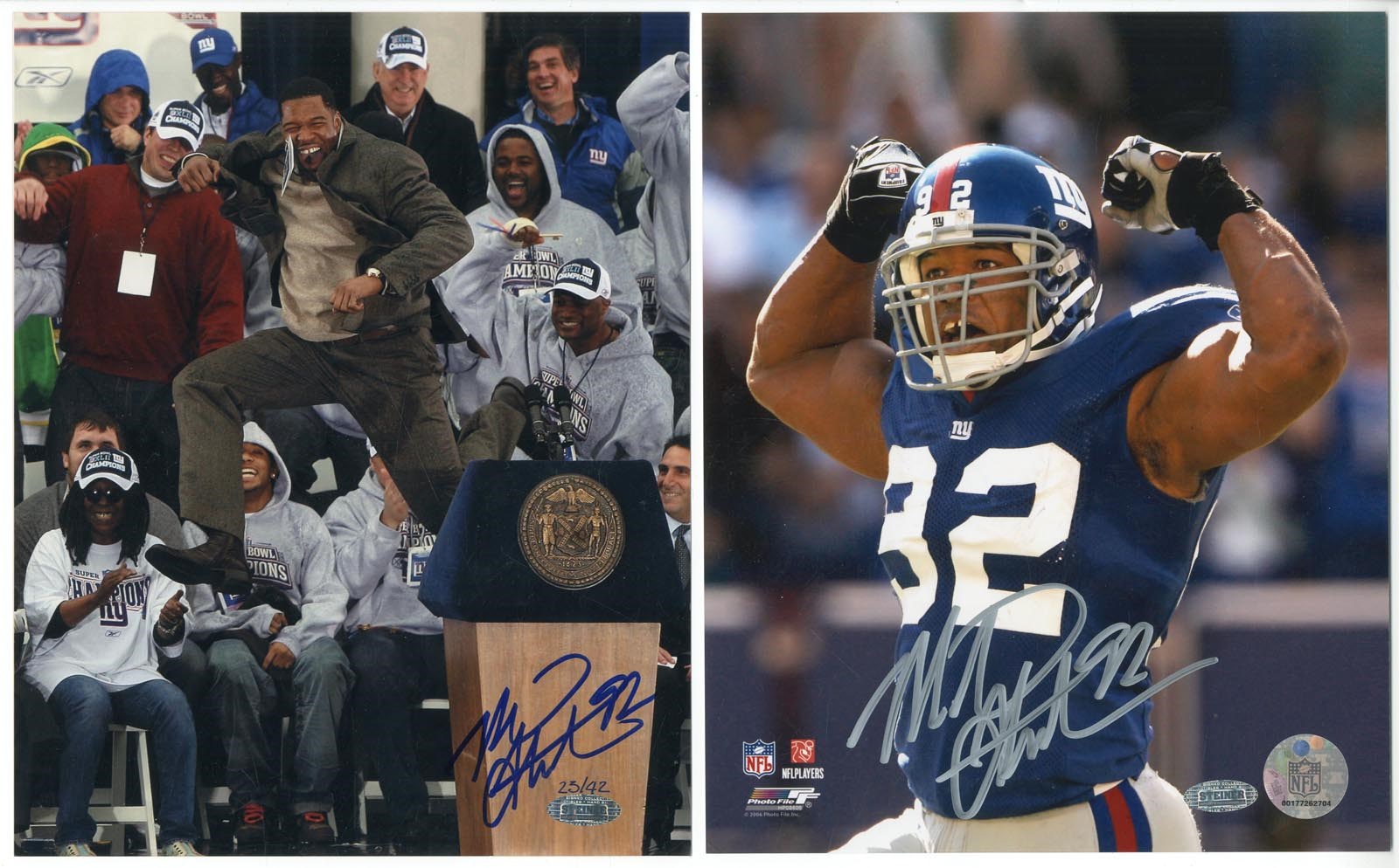 Pair of Michael Strahan Signed Photos - One Limited Edition LE /42 (Steiner COA)