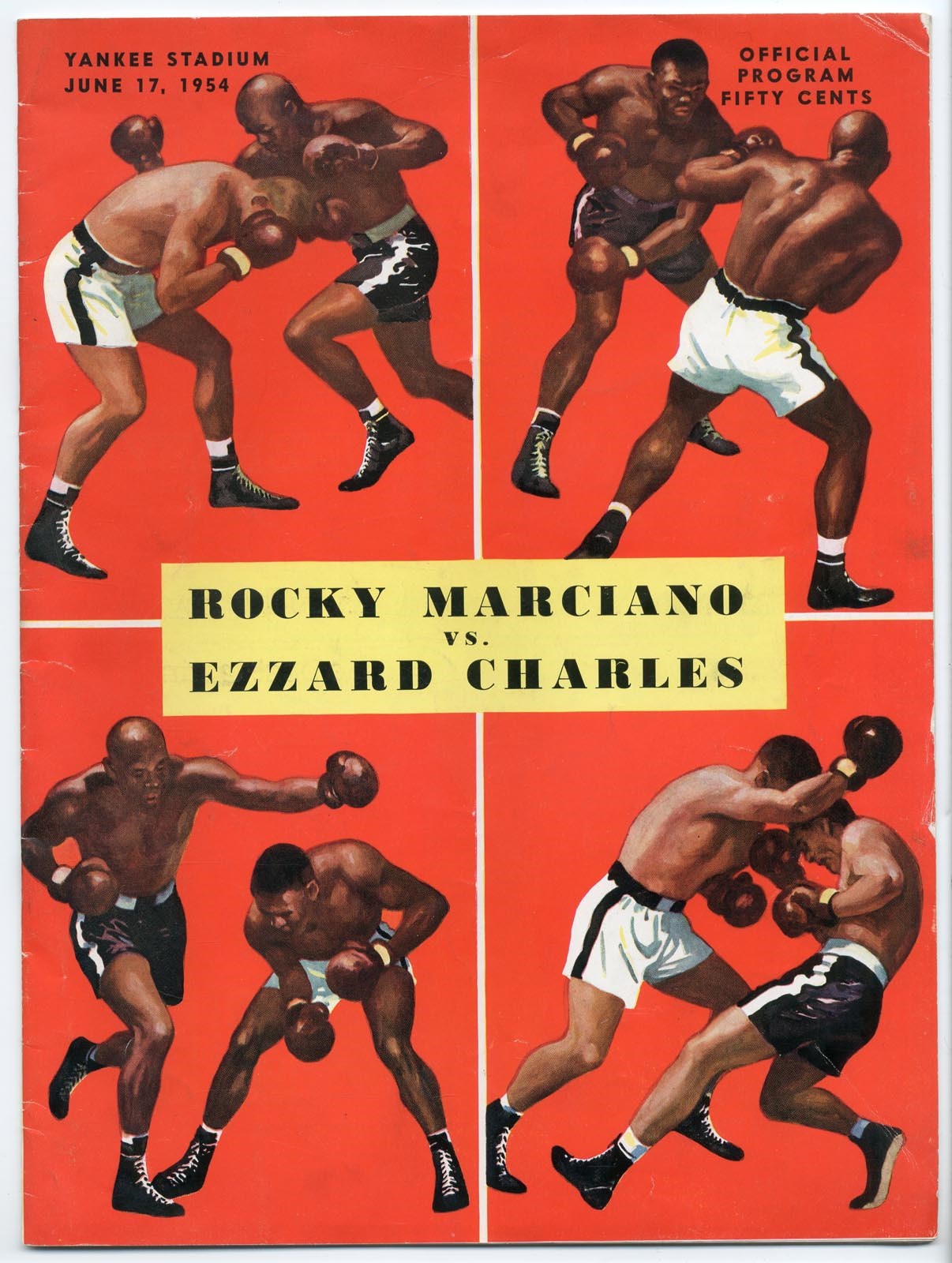 - 1954 Rocky Marciano vs. Ezzard Charles Official Program from Yankee Stadium