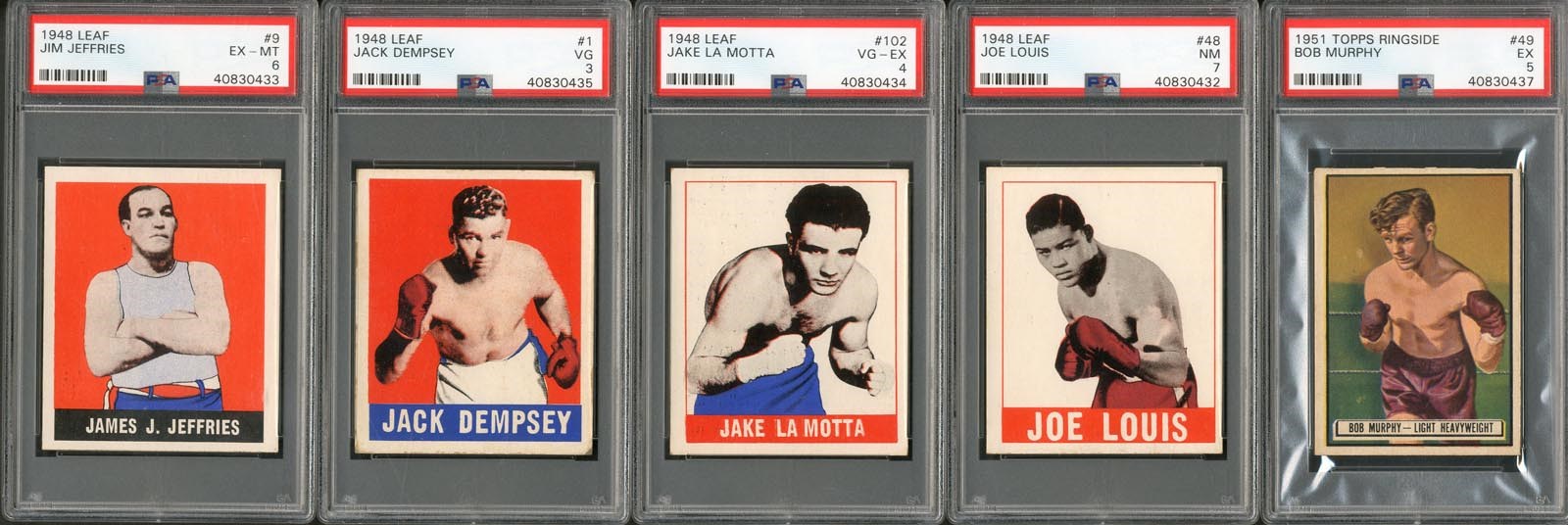 Muhammad Ali & Boxing - 1948 Leaf and 1951 Topps Ringside Boxing PSA Lot with Champions (5)