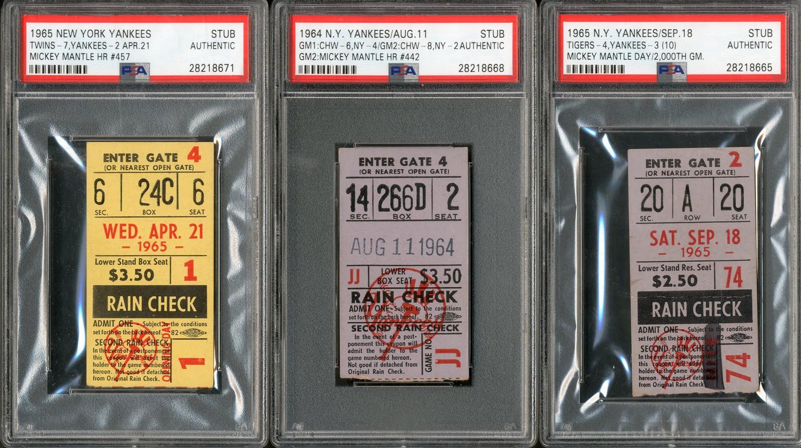 1960s Yankees Mickey Mantle Day Ticket and Home Runs 442 and 457