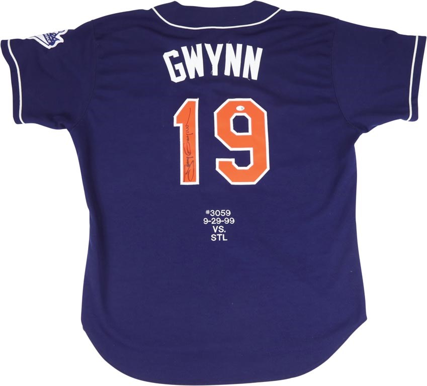 Baseball Equipment - 1999 Tony Gwynn San Diego Padres Hit #3,059 Game Worn Signed Jersey