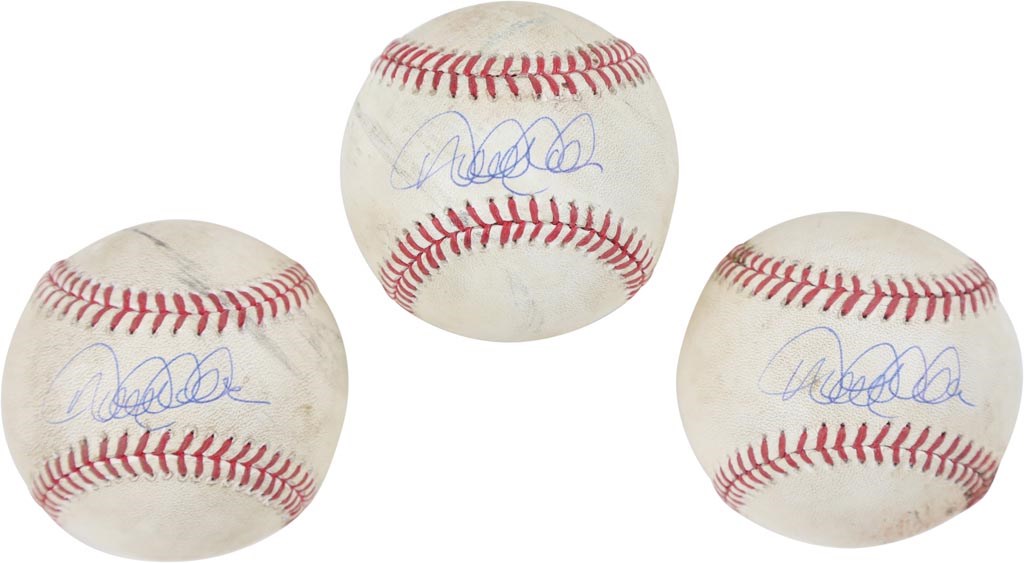 2014 Derek Jeter Signed Record-Setting Game Used Baseballs Passing Wagner on Hit List (Steiner)