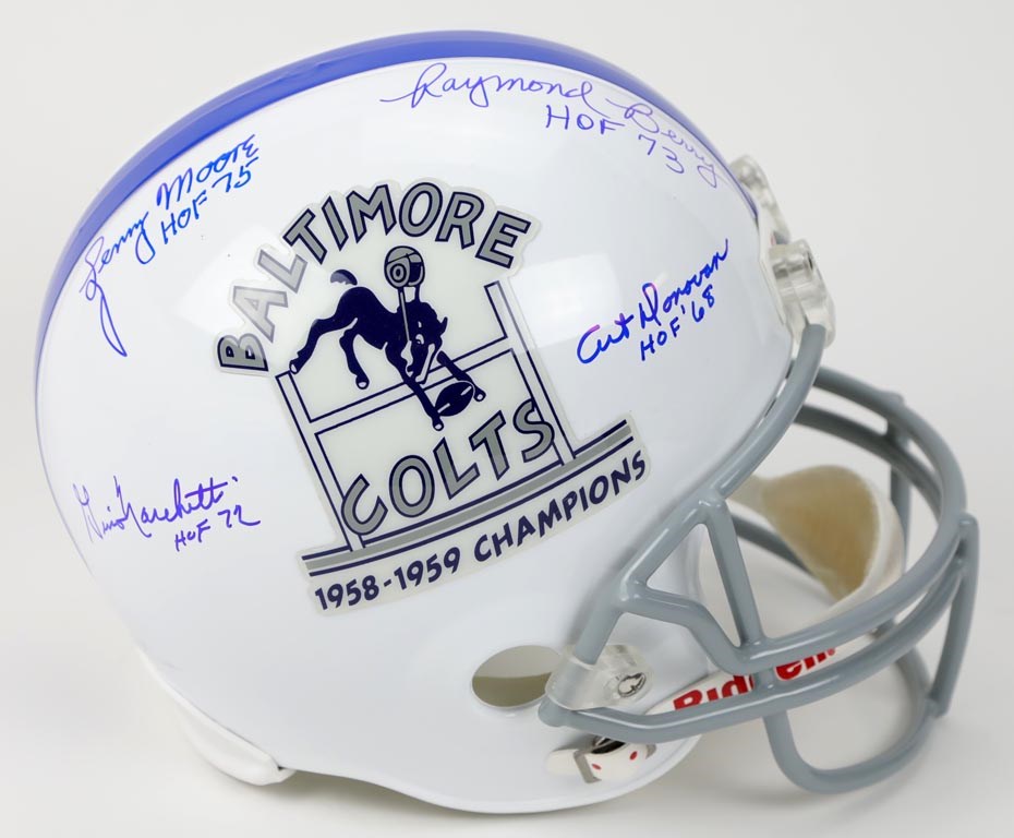 - 1958-59 World Champion Baltimore Colts HOF Signed Replica Helmet (JSA)