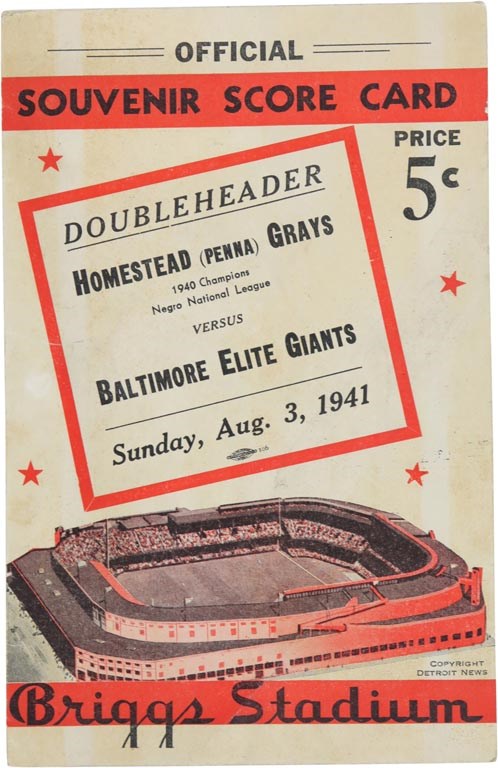 1941 Homestead Grays vs. Baltimore Elite Giants Program at Briggs Stadium