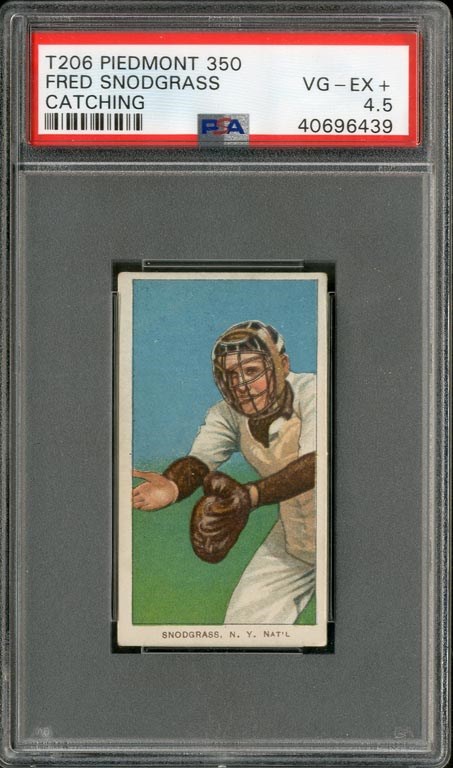 T206 Piedmont 350 Fred Snodgrass Catching PSA VG-EX+ 4.5 From The Charles Bray Collection