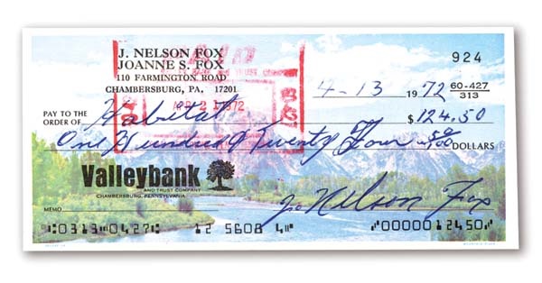 Nellie Fox - 1972 Nellie Fox Signed Check