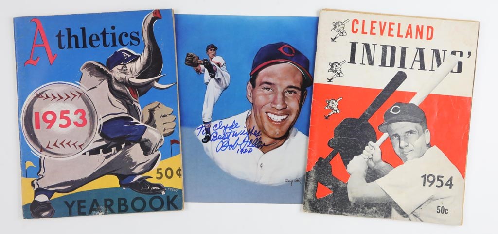 Trio of Yearbooks and Bob Feller Signed Photo
