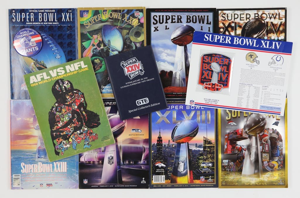 Tickets, Publications & Pins - Super Bowl Program Collection Including Super Bowl II (10)