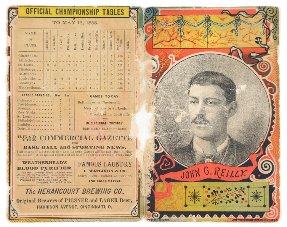 1885 Cincinnati Red Stockings vs. Baltimore Orioles Program (Long John Reilly Cover)