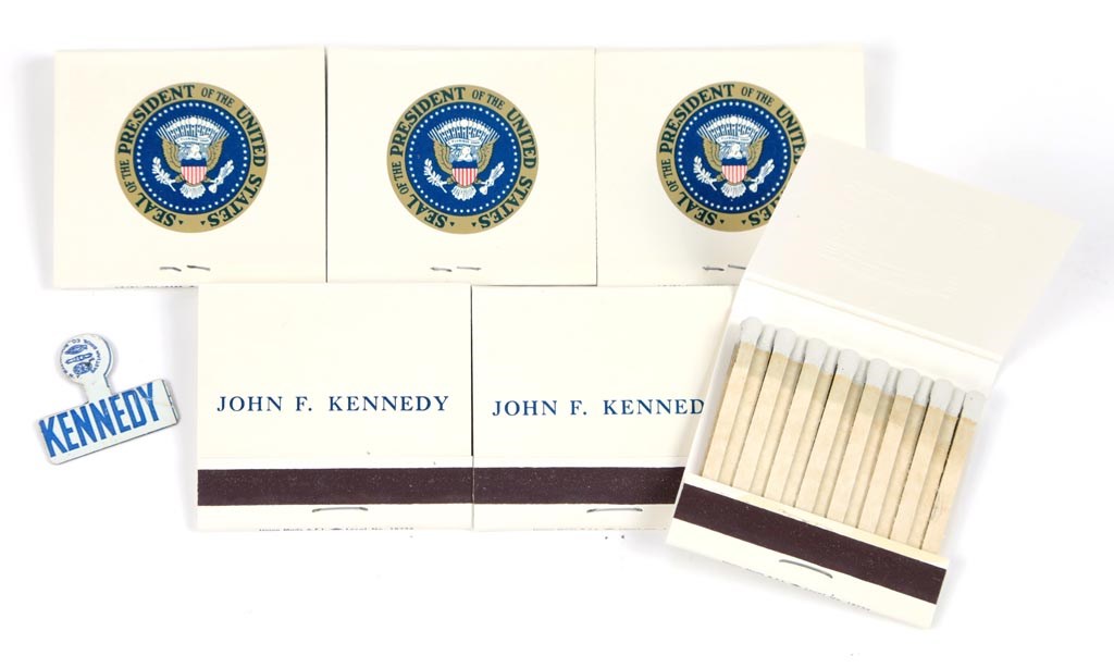 - John F. Kennedy Presidential Matchbook Collection w/ Campaign Pin (7)