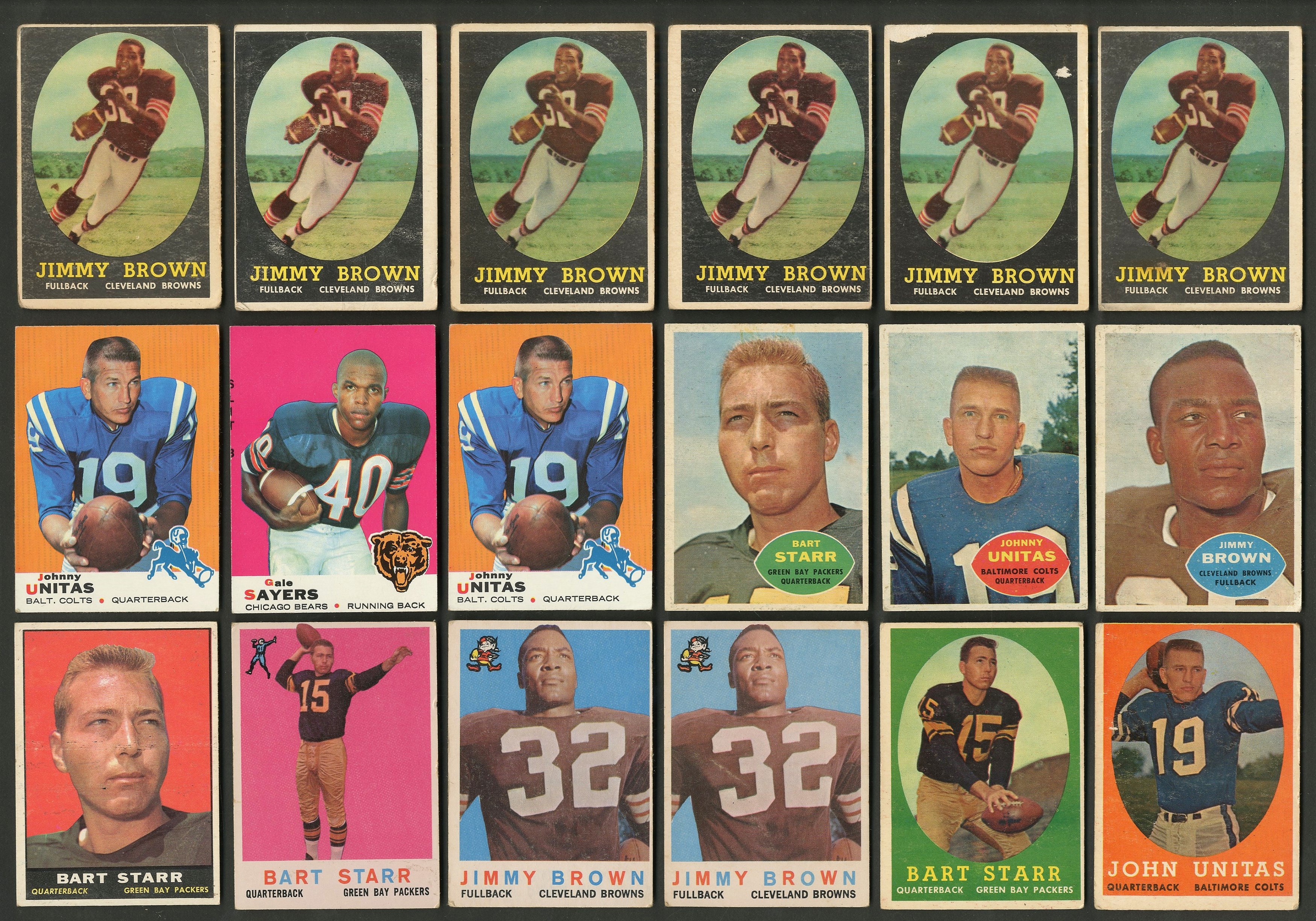 - 1950s-60s Topps Football Hall of Famer Collection - SIX Jim Brown Rookies (70)