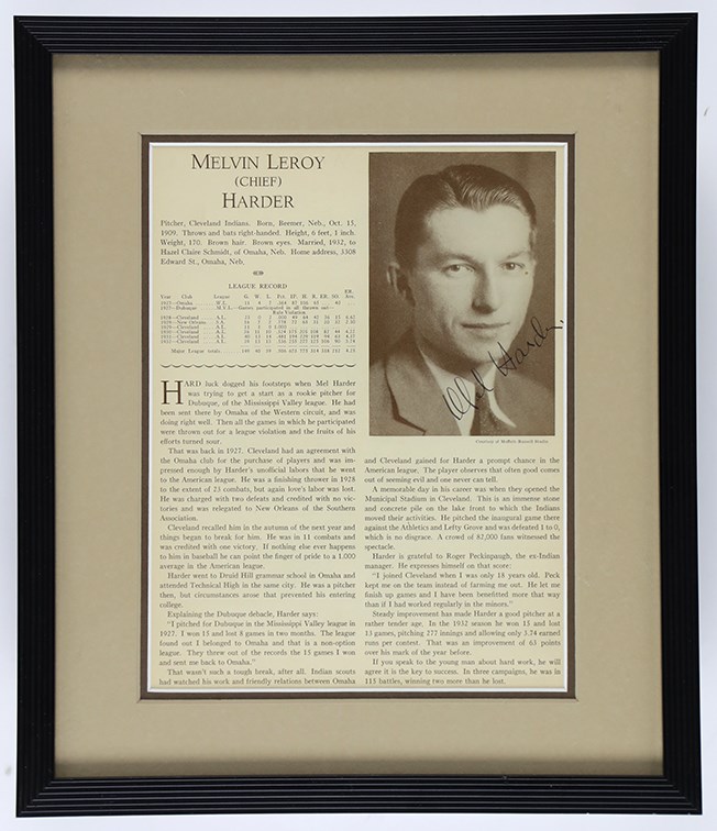 C. 1933 Mel Harder Signed Magazine Page