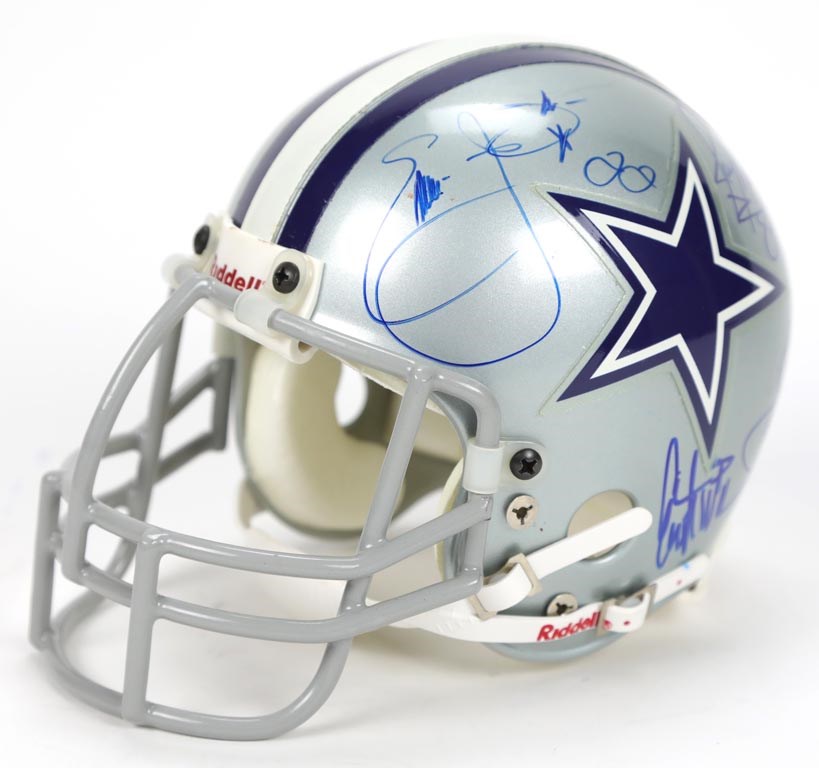 Cowboys Signed Mini Helmet with Emmitt Smith Rookie Signature