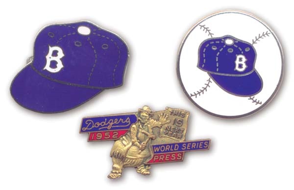 Jackie Robinson & Brooklyn Dodgers - 1952, 1953 & 1955 Brooklyn Dodgers World Series Press Pins