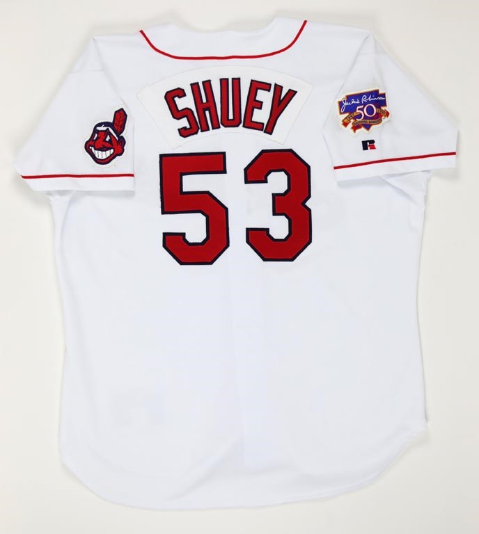 - 1997 Paul Shuey Cleveland Indians Game Worn Jersey with Jackie Robinson Patch