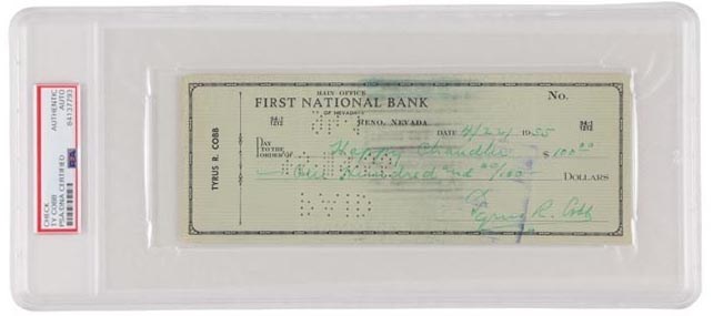 1955 Ty Cobb Signed Contribution Check to Happy Chandler for Political Campaign (PSA)