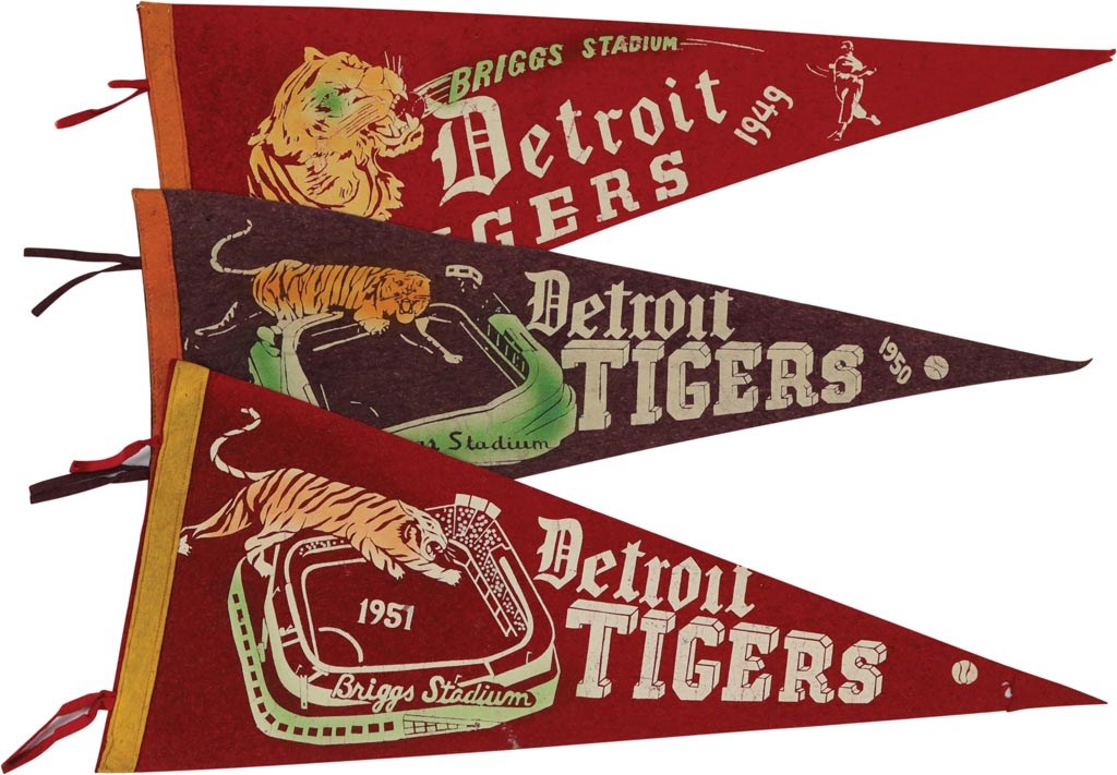 Ty Cobb and Detroit Tigers - Rare 1949-51 Detroit Tigers Pennants (3)