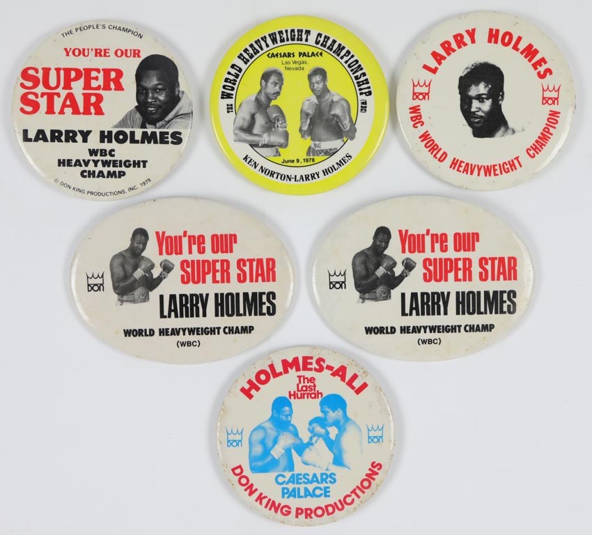 - 1978-80 Larry Holmes Oversized Buttons Lot of 6