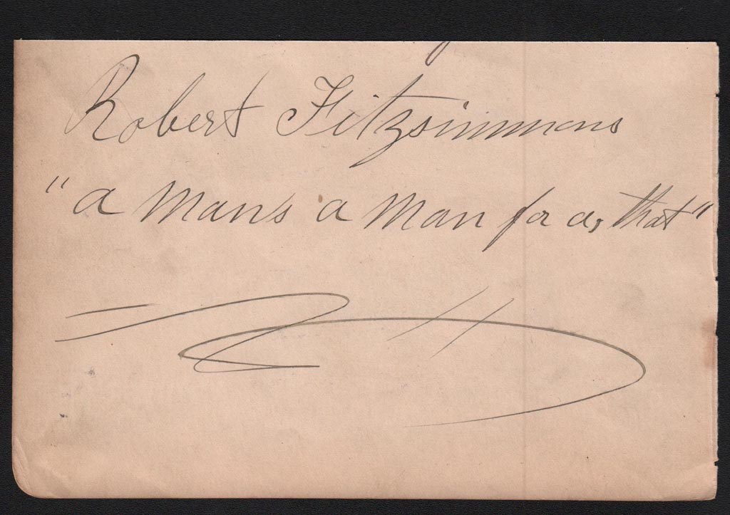 Circa 1900 Robert Fitzsimmons Signed Cut with Quote