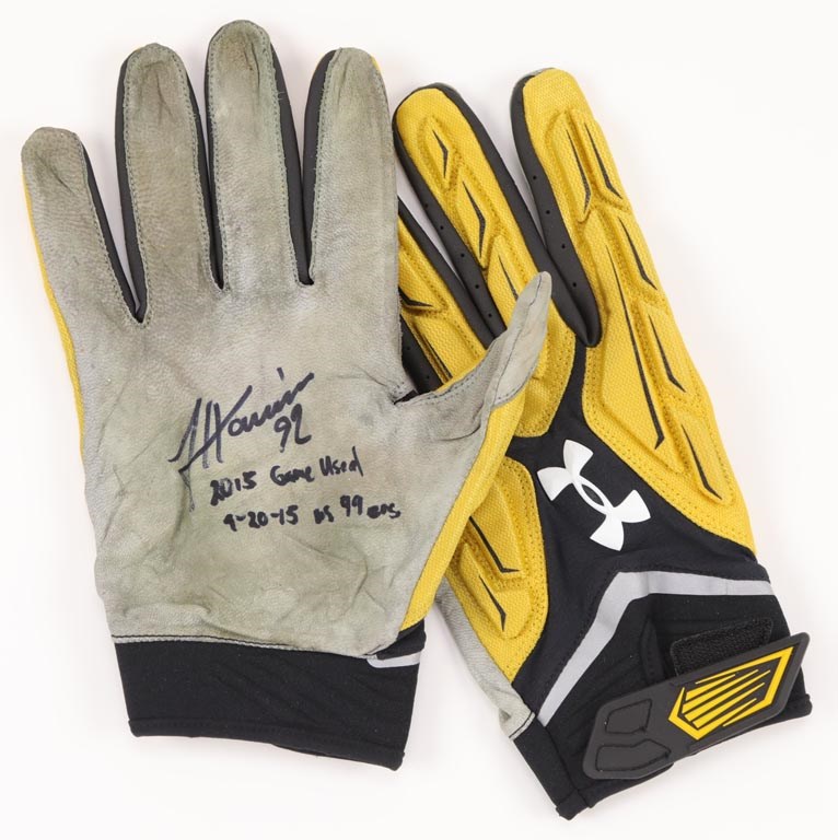- 2015 James Harrison Game Worn & Signed Gloves