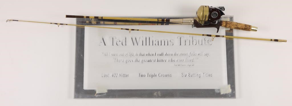 Ted Williams - "A Ted Williams Tribute" Sign & Fishing Rod From The Ted Williams Museum