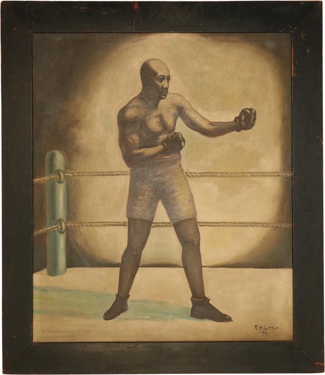 Muhammad Ali & Boxing - 1934 Jack Johnson Oil On Canvas by F.H. Little