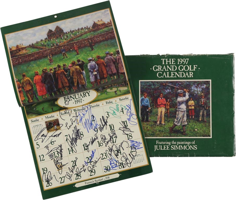 Olympics and All Sports - Heavily Signed 1997 Golf Hall of Famers and Stars Signed "Grand Golf" Calendar (250+ Autographs)