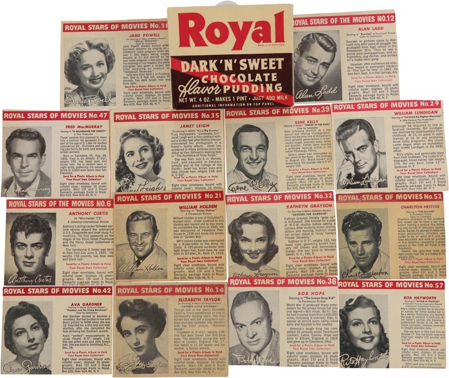 1950-52 Royal Stars of the Movies Complete Set with Variations & Unopened Pudding Box