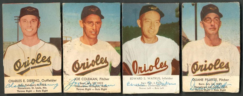 Baseball and Trading Cards - Quartet of 1954 Esskay Meats Baltimore Orioles Hot Dogs (4)