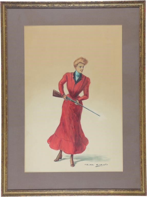 Rock And Pop Culture - Early 1900s Hunting Girl Original Watercolor by F. Earl Christy