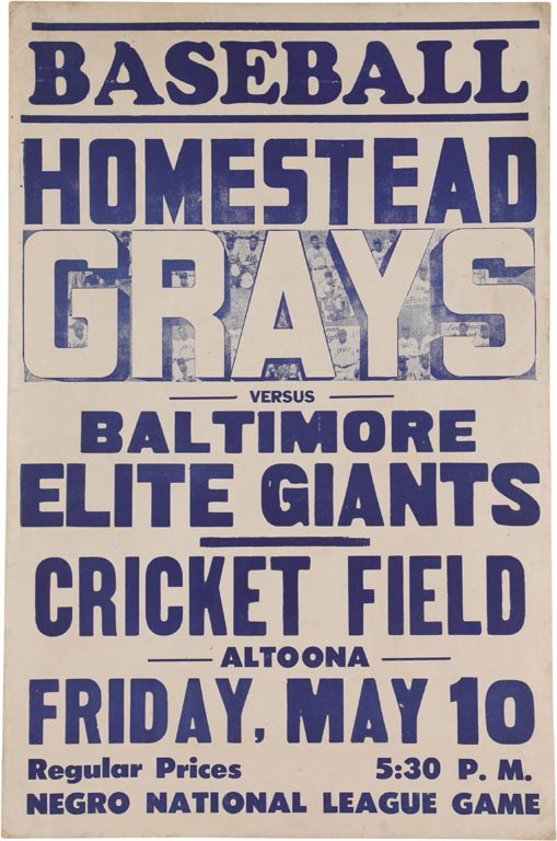 1930s Homestead Grays vs. Baltimore Elite Giants Broadside