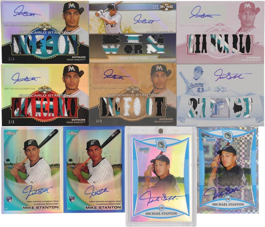 Baseball and Trading Cards - Giancarlo Stanton Autograph & Memorabilia Collection with 2008 Bowman Chrome X-Fractor Auto & 1/1 Auto Patches (110+)