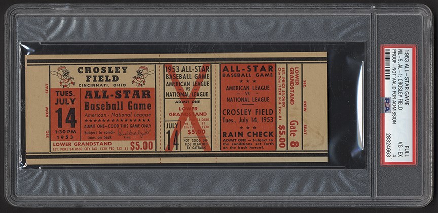 1953 All-Star Game (Crosley Field) Full Ticket (PSA VG-EX 4)