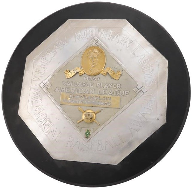 Sports Rings And Awards - 1968 American League MVP Award Presented to Denny McLain from 31-Win Season