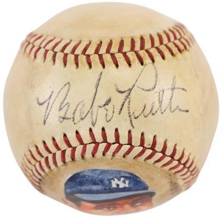 Ruth and Gehrig - 1948 Babe Ruth Signed Hand-Painted Baseball (PSA & JSA)