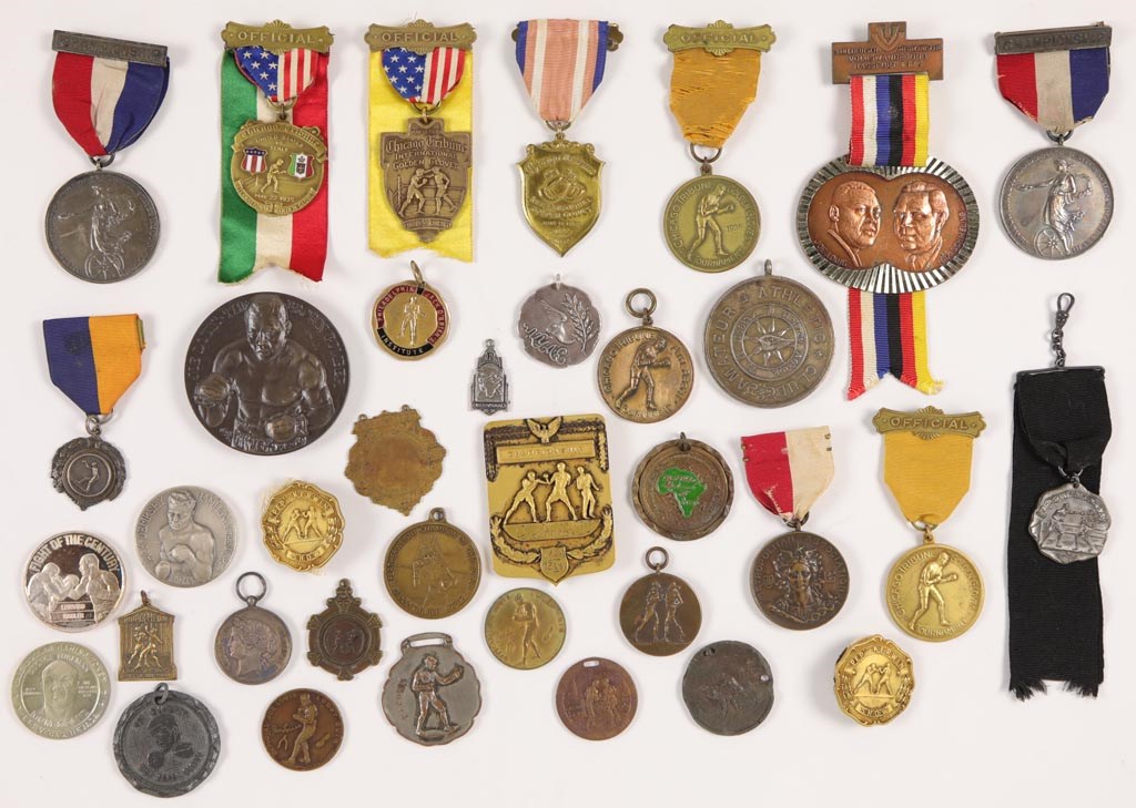 Tickets, Publications & Pins - 19th & 20th Century Boxing Medals Lot of 46