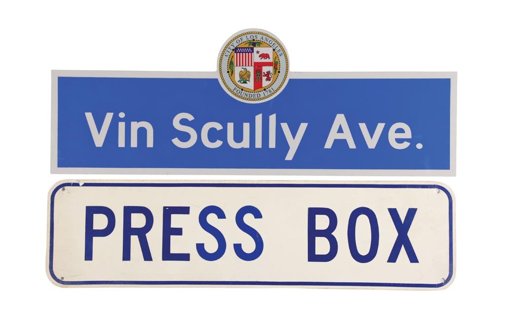 Stadium Artifacts - 1980s Vin Scully "Press Box" Sign from Dodger Stadium