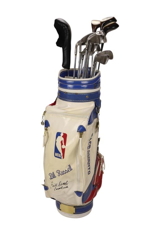 1987-88 Bill Russell Personal Golf Clubs & Signed Golf Bag