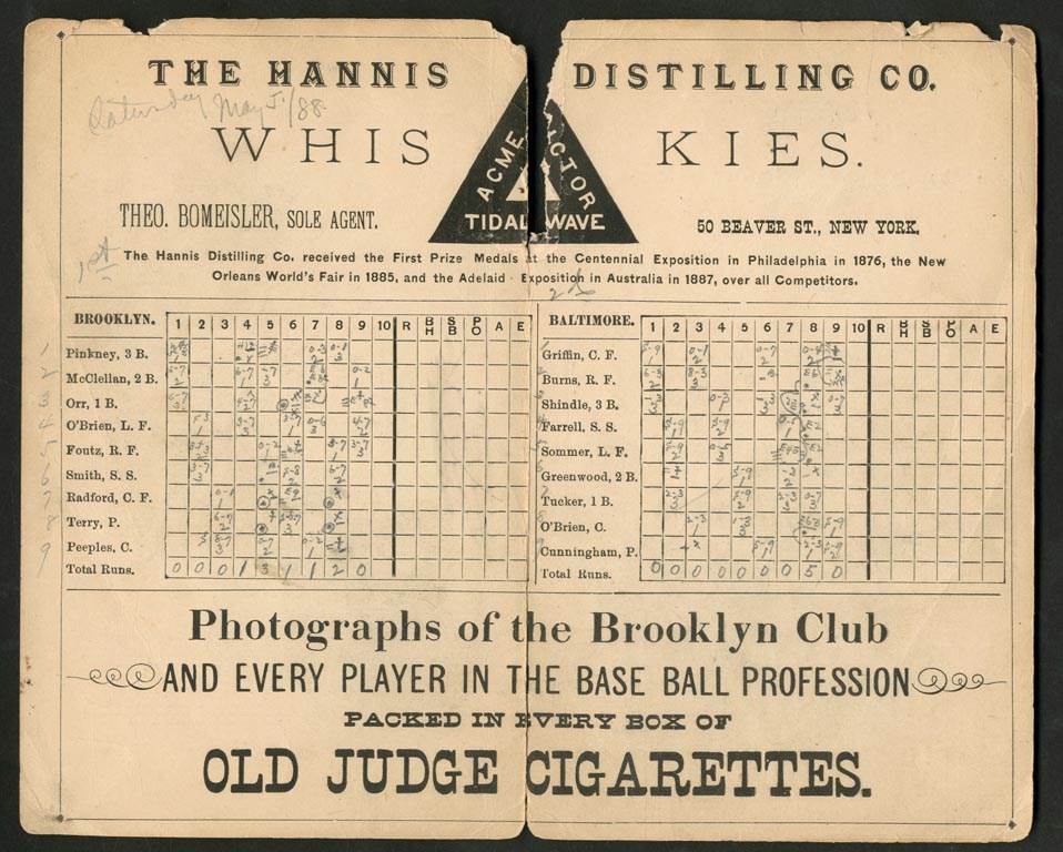 1888 Fan-Scored Brooklyn vs. Baltimore Scorecard